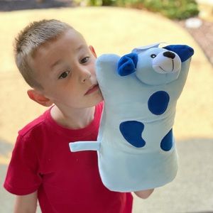 Our Boys Blue Dog Pillow Kids Edition gift box is the perfect travel companion